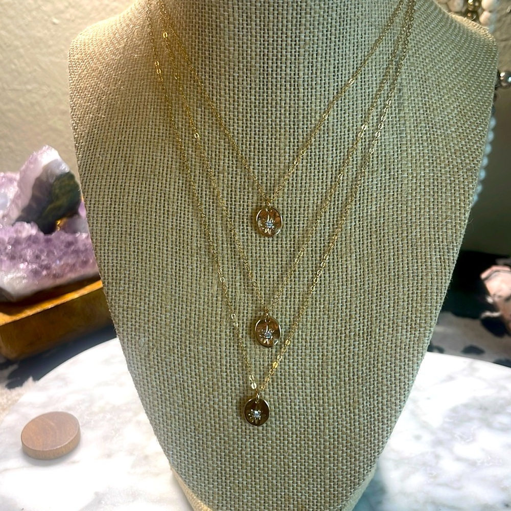 14 Kt gold filled star with rhinestone necklace 16”